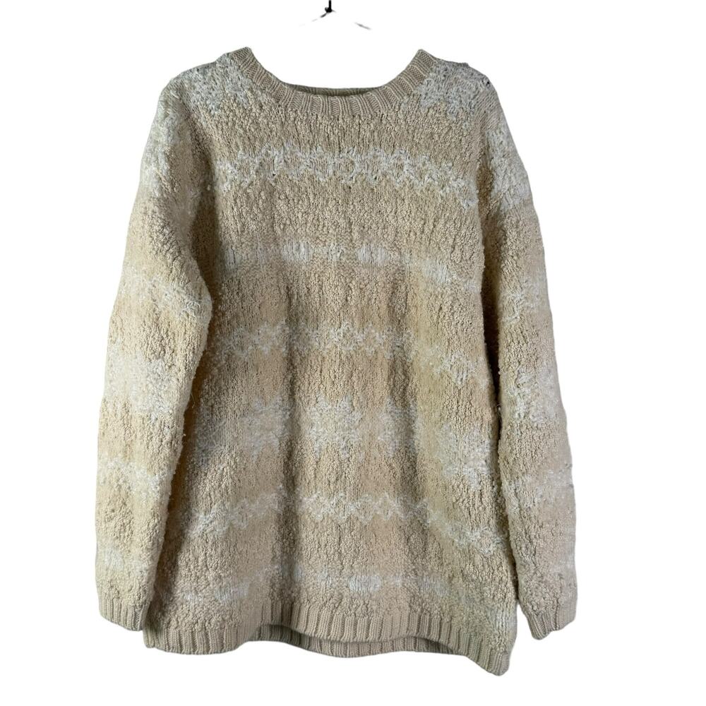 Jones NewYork Handknit Wool Heavy Warm Long Sleeve Crew Neck Striped Sweater L
